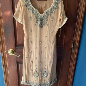 Pakistani designer chiffon kameez (shirt) embroidered with beads and pearlwork